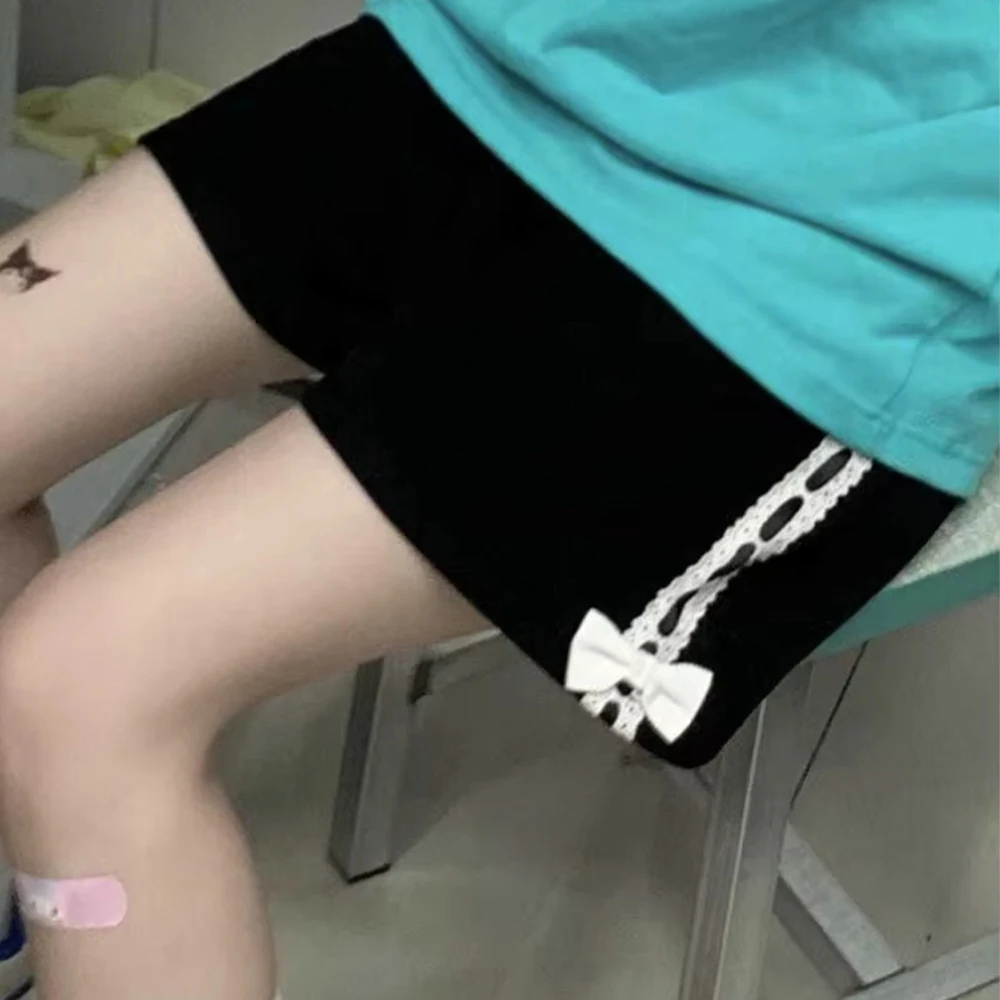 Y2K Lace Patchwork Wide Leg Shorts Women 2026 Summer Japanese Style Harajuku All Match Loose Elastic Waist Student Short Pants
