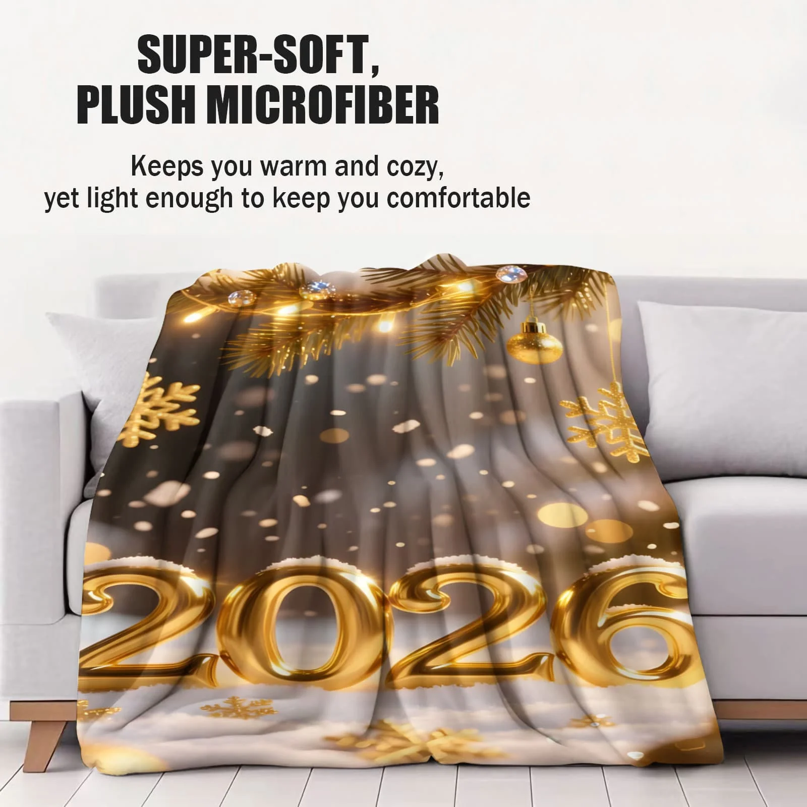 بطانية الفانيلا للعام الجديد لعام 2026 - رمي أريكة مريح للاحتفالات في العطلات، لفافة دافئة للاسترخاء في الشتاء، ديكور منزلي احتفالي