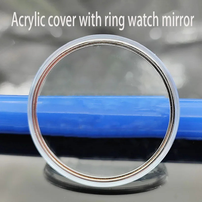 إكسسوارات الساعة خاتم ذهبي على شكل قوس دائري، خاتم فضي، غطاء مطاطي، مرآة ساعة أكريليك، مقاس 21-35 ملم مع عدسة ساعة حلقية