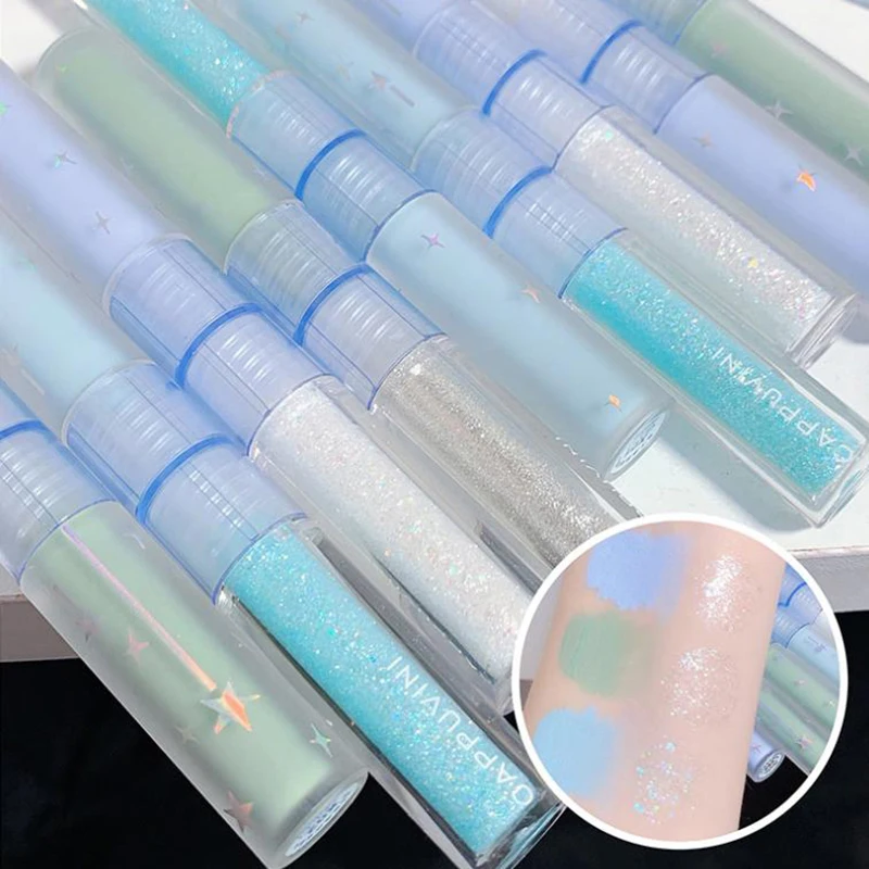 Cappuvini 2-in-1 blau-grüner flüssiger Lidschatten, matte Pailletten, Perlglanz-Augen-Make-up, liegendes Seidenraupen-Aufhellungs-Make-up, Beauty-Tool