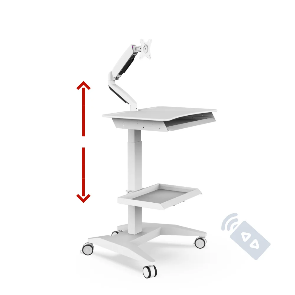 Modern Motorized Remote Control Height Adjustable Mobile Workstation Monitor Cart Medical Trolley Hospital School Living Room