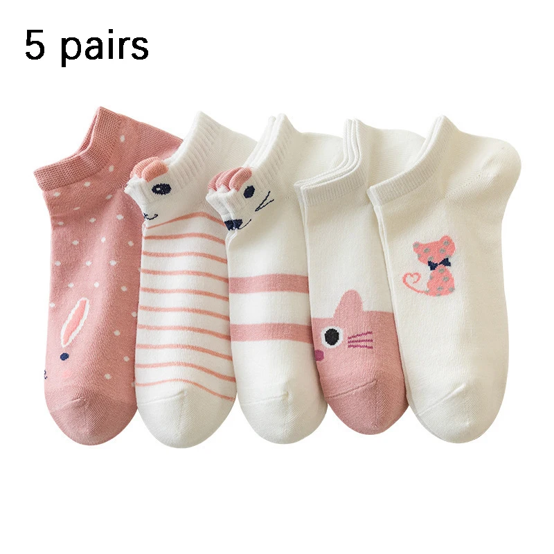 5 paia di calzini a tubo corto da donna Pink Cat Thin Four Seasons Cute Boat Sockslow Top Ins calzini alla moda