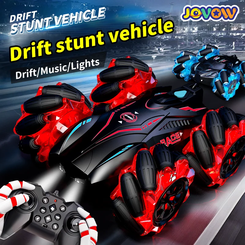 4WD RC Drift Car With Music Led Lights 2.4G Gesture Radio Remote Control Watch Spray Stunt Car Rotating Climbing Car Toys Gift