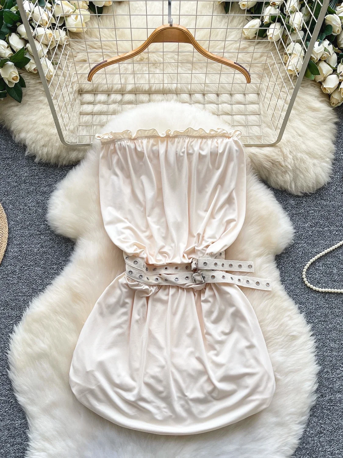 

Sexy Spicy Girl One-oulder Tube Dr Women's New 2026 Pure Desire Bow Waist Cinch Svel Flower Bud ort Skirt