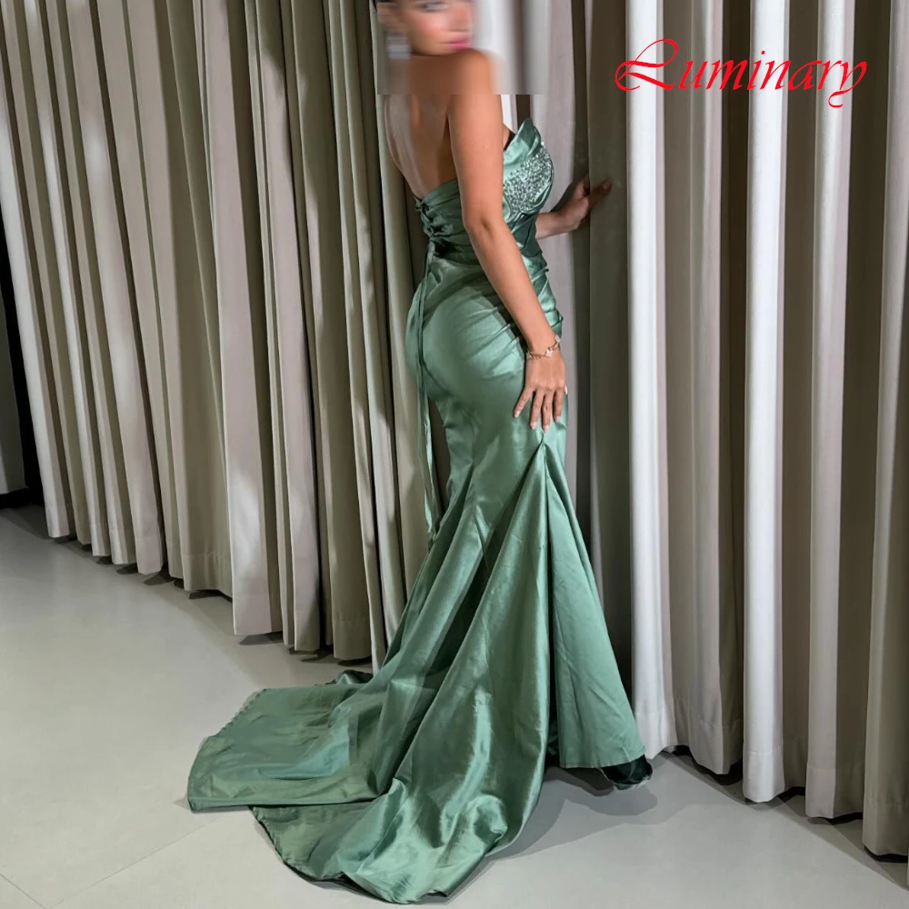 맞춤형 클래식 Strapless 새틴 이브닝 드레스 절묘한 크리스탈 댄스 파티 드레스 기질 스윕 기차 특별 행사 가운