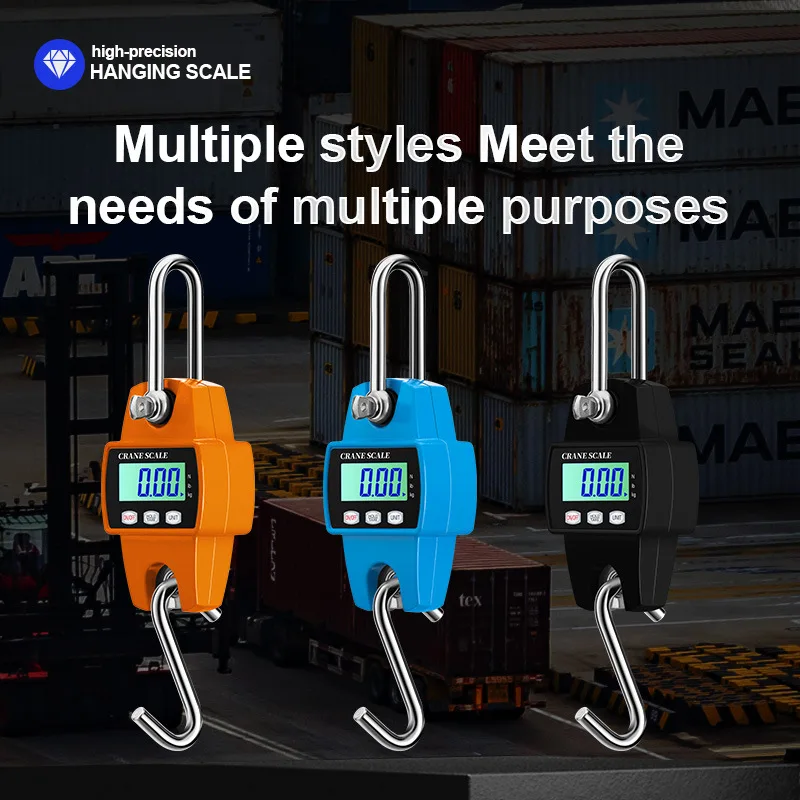 Digital Crane Scale 300kg 500kg LCD Luggage Scale Heavy Duty Hanging Hook Scales Portable Stainless Steel Weighing Tool