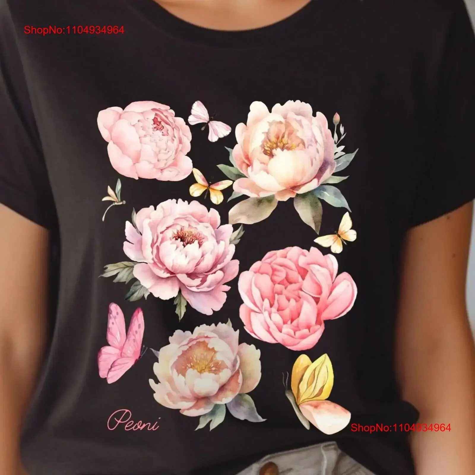 

Peonies and Butterflies T Shirt Favorite Flower Mother's Day Beautiful Birthday Present Botanical Print vintage Washed Stylish