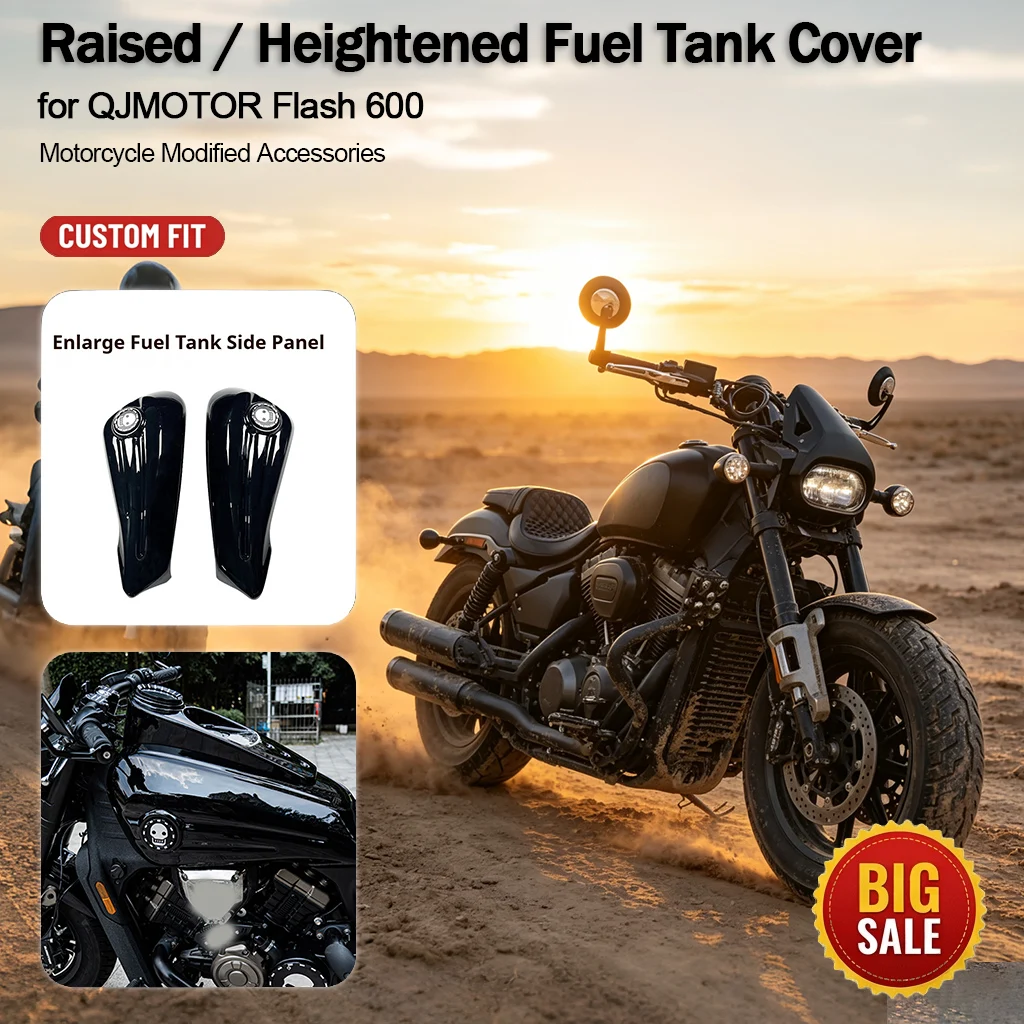 Black Warrior Styling Kit Enlarged Fuel Tank Side Panel for QJ Flash 600, Motorcycle Modified Appearance Accessories