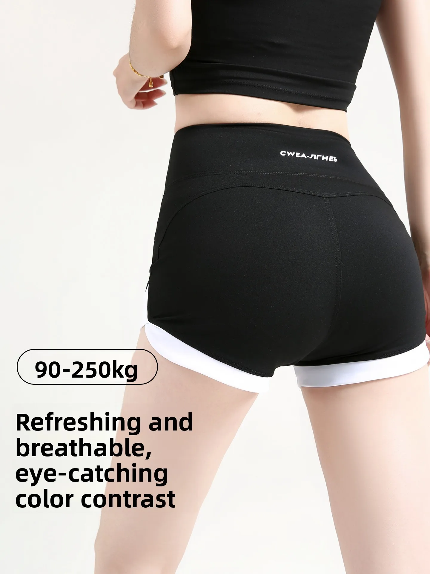 퍼플 요가 하이웨이스트 얇은 여름 피트니스 스포츠웨어 야외 착용 가능한 힙업 티셔츠-쿼터 길이 핫팬츠