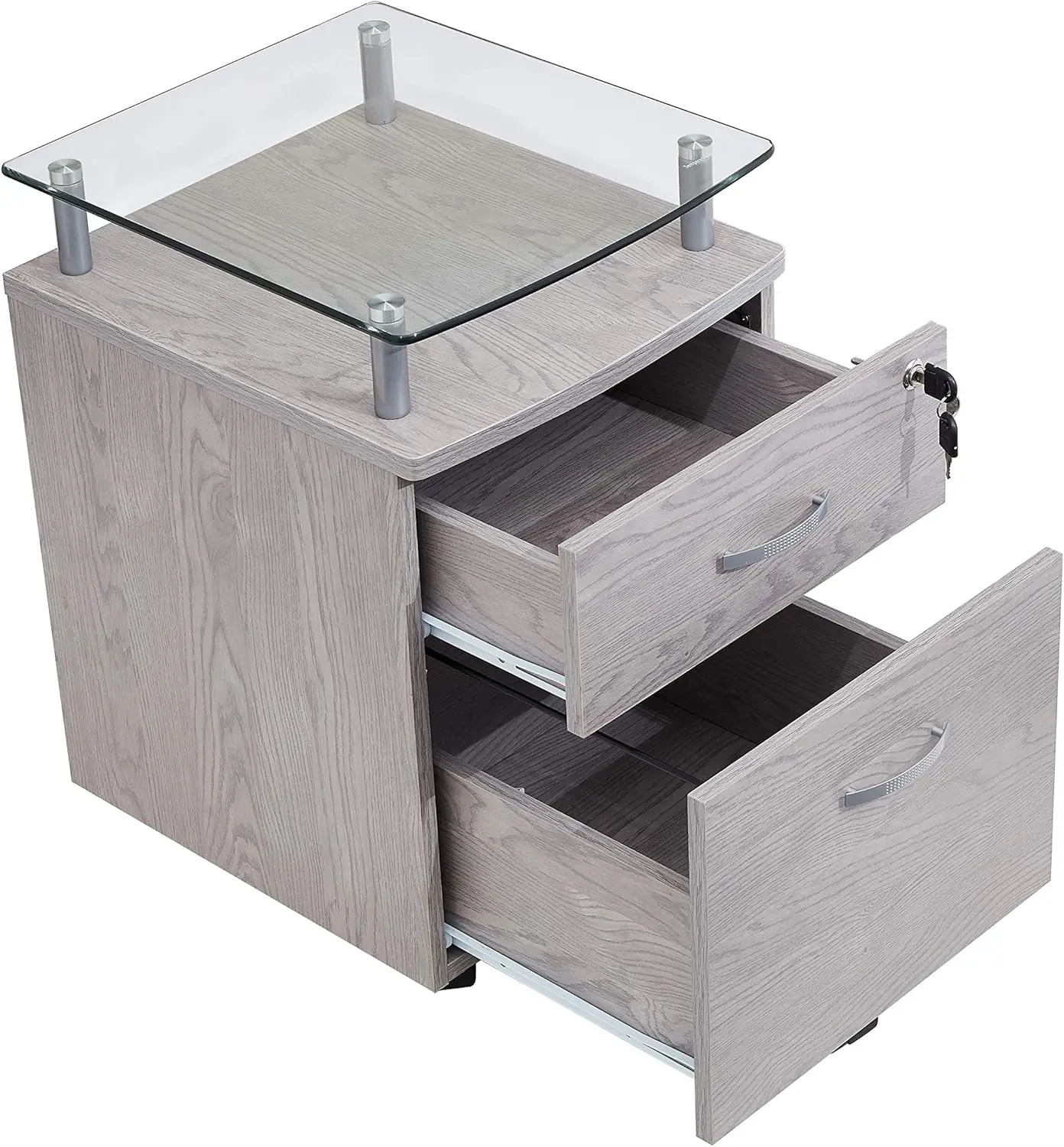 Rolling File Cabinet with Glass Top. Gray