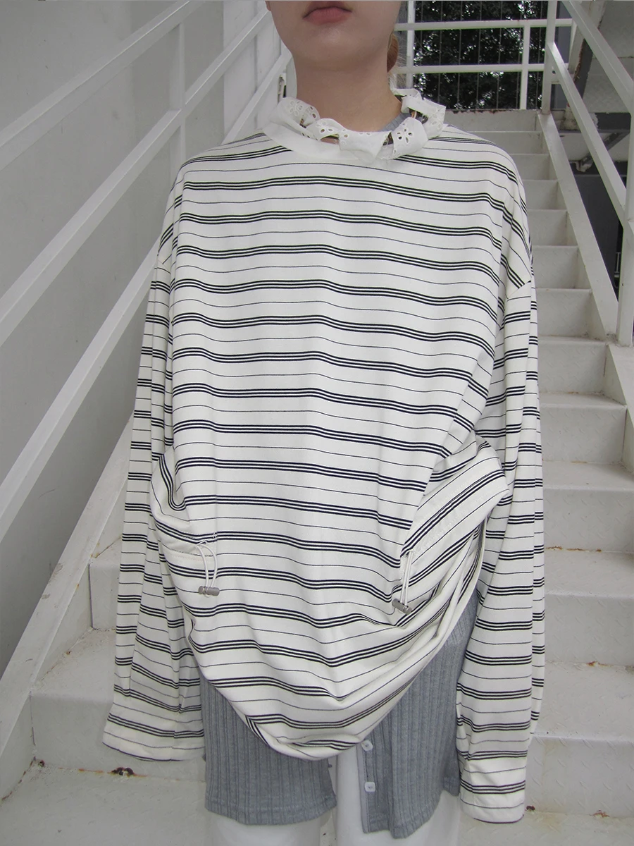 

Spring 2025 Women's Casual Loose Base irt Inner Wear Top Stripe Pattern Simple Design Korean Sle Commute Faion