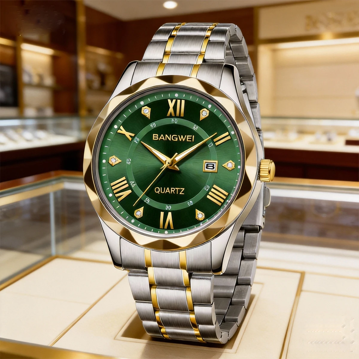 

Кварцевые часы BANGWEI для мужчин, роскошные водонепроницаемые деловые мужские наручные часы с календарем, светящийся большой циферблат, простые мужские часы