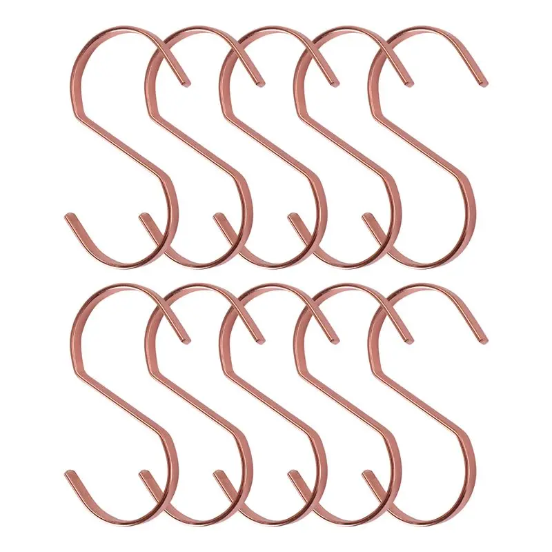 THIVN-10-Pack 4 Inch Rose Gold Chrome Finish Steel Hanging Flat Hooks - S Shaped Hook Heavy-Duty S Hooks, For Kitchenware, Pots,