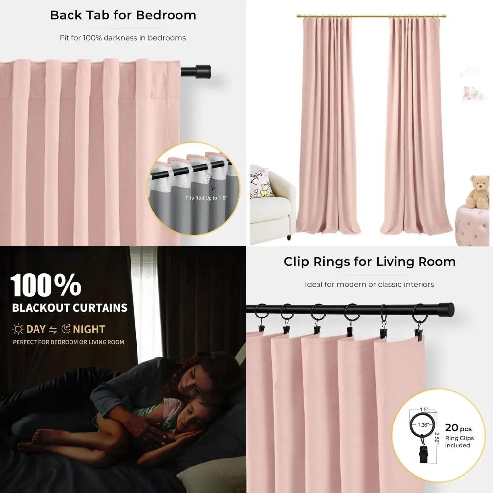 

Румяно-розовые изолированные плотные шторы, 50x102, набор из 2 панелей с зажимами для спальни и гостиной