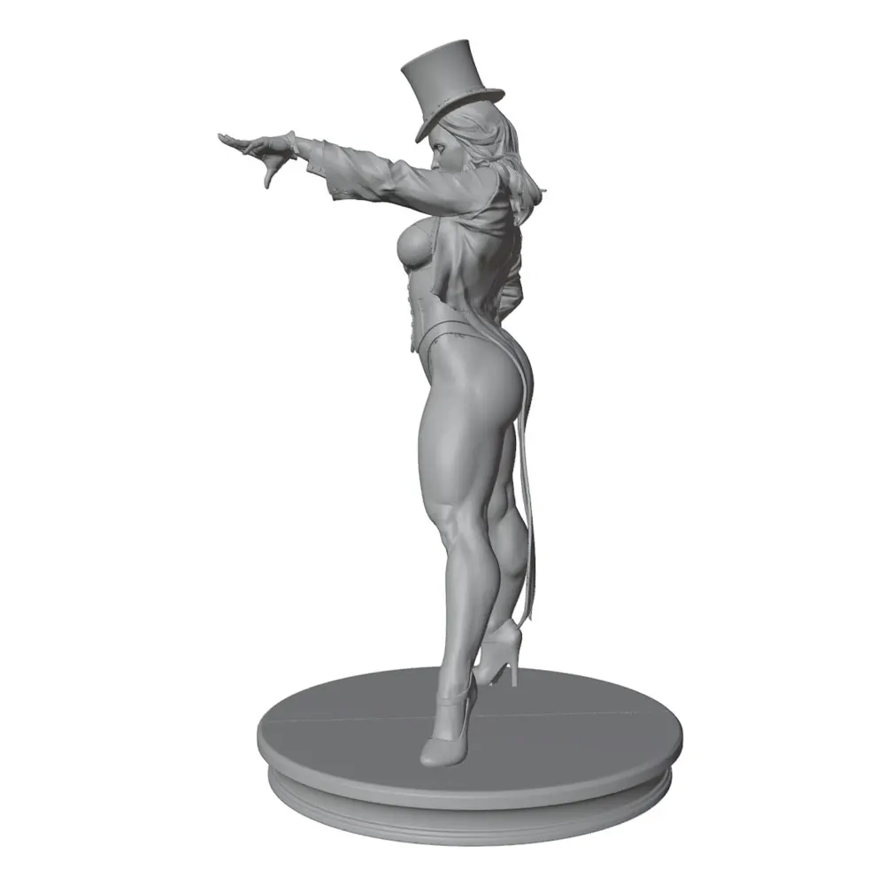 1/24/6 Magic-themed showgirl figure, magician in tailcoat and top hat, sexy resin model kit, 3D-printed gray statue, unpainted.