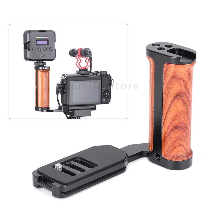 Quick Release L Plate Holder Wooden Handle Grip Bracket Cage Rig Frame For Sony A7C A9 A7R3/M4 ZVE10 Z6 Z7 Camera Arca-Swiss RRS