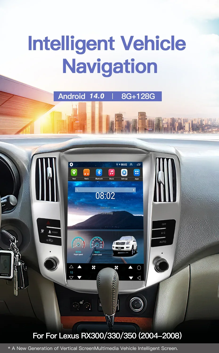 Vertical Screen Android 14 Car Multimedia GPS Player Radio for Lexus RX300 RX330 RX350 RX400 Toyota Harrier with Carplay