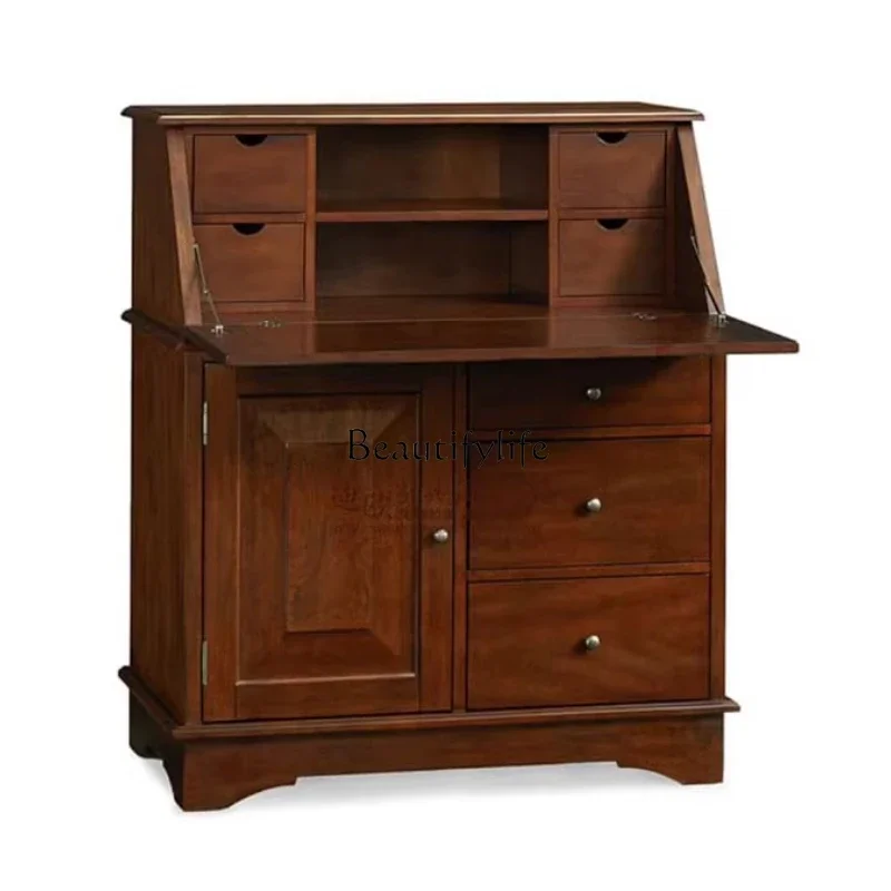 

ls04American Country Solid Wood Desk Retro Flip Multifunctional Storage Dressing Writing Desk