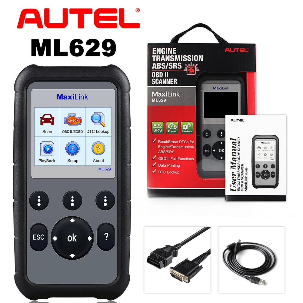 Autel MaxiLink ML629 OBD2 Scanner 4 System Diagnostic Tool ABS SRS Engine Transmission Upgraded Version of ML619, AL619