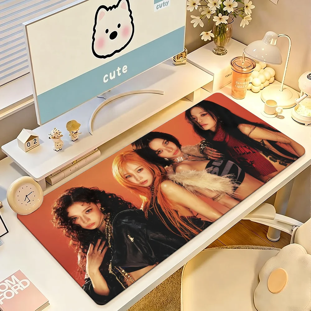 Kpop A-aespa Mouse Pad Large Non-Slip Waterproof Mat Stitched Edge Keyboard Pad for Gaming Daily Office