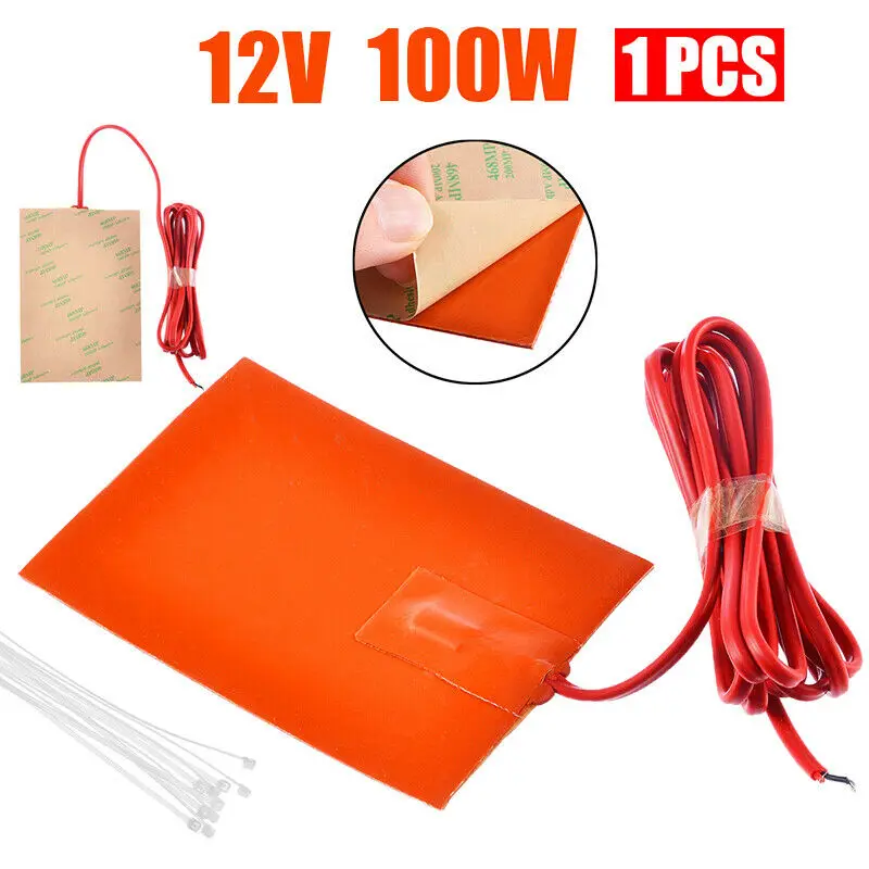 90x130mm 12V 100W 70 Celsius Engine Crankcase Silicone Heater Pad with Adhesive for Engine Block Tanks Oil Pan Heating Plate Mat