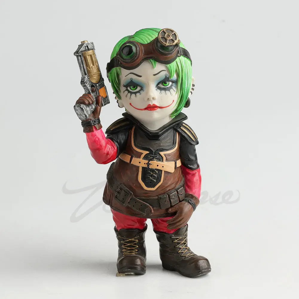 Figura Decorativa de Resina de Joker Steampunk, Muñeca Sonriente con Pelo Verde para Halloween, Gafas Retro, Adorno de Escritorio, Estilo Estético Moderno para el Hogar