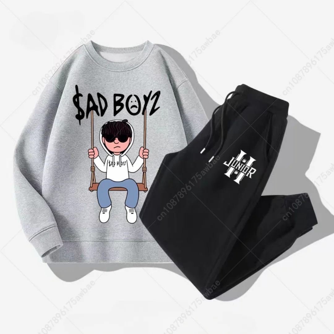 Men's Sportswear 2-piece Set Hooded Sweatshirt + Drawstring Pants Casual Printed Hoodie Spring and Autumn Running Set S-3XL