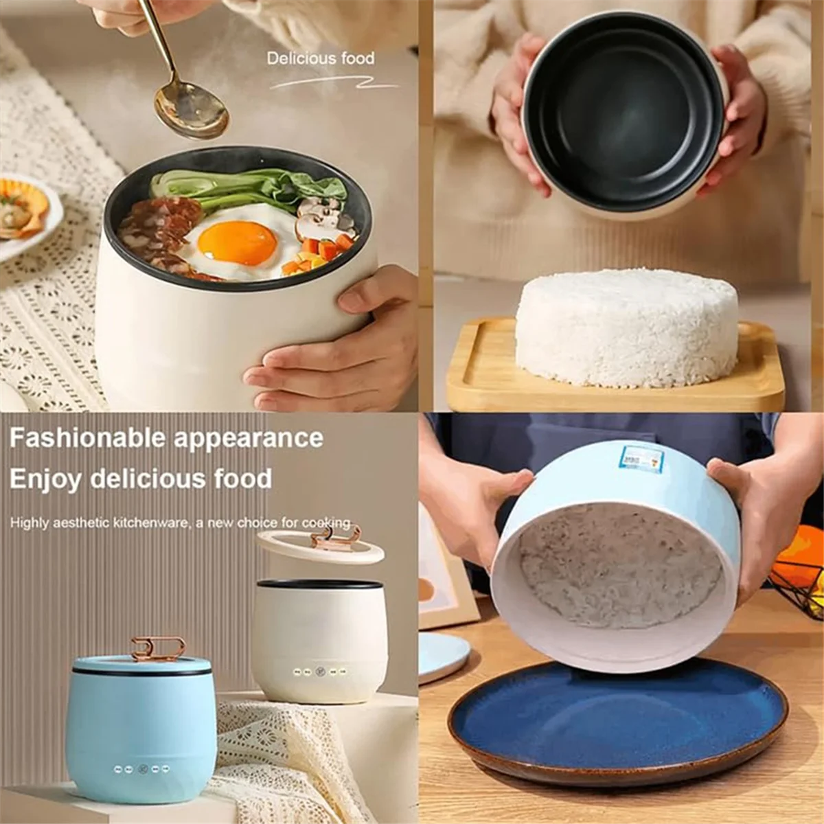 Smart Mini Rice Cooker, Multi-Function Cooker, Mini Hot Pot Rice Cooker, Portable Mini Rice Cooker,Creamy-White