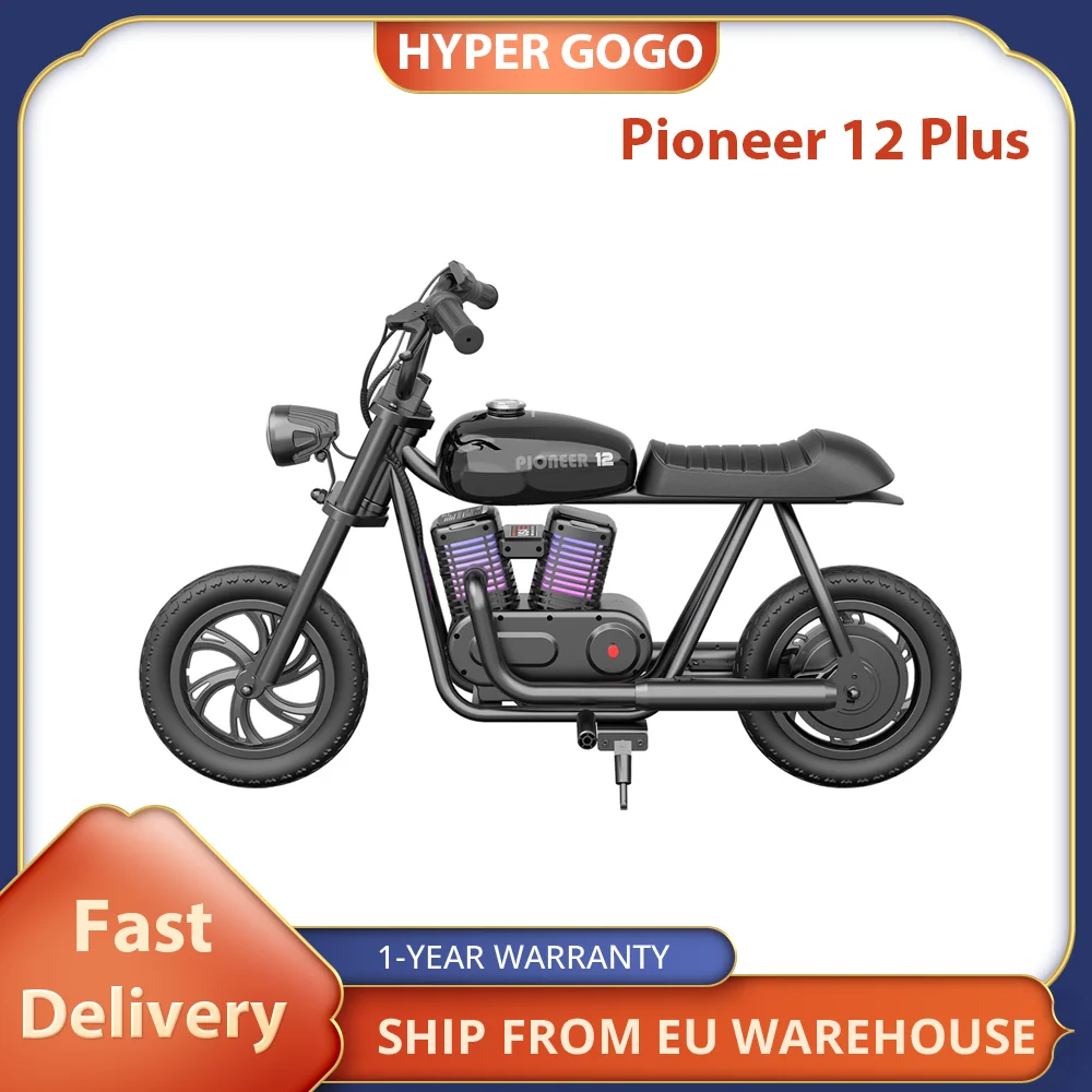 HYPER GOGO Pioneer 12 Plus Electric Chopper Motorcycle for Kid 24V 5.2Ah 160W with 12 inch Tire 16 km/h Max Speed  12KM Top Rang