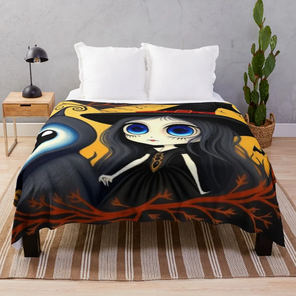 Cute Big Blue Eyes Witch Throw Blanket Retros Decorative Sofas Extra Large Throw Blankets