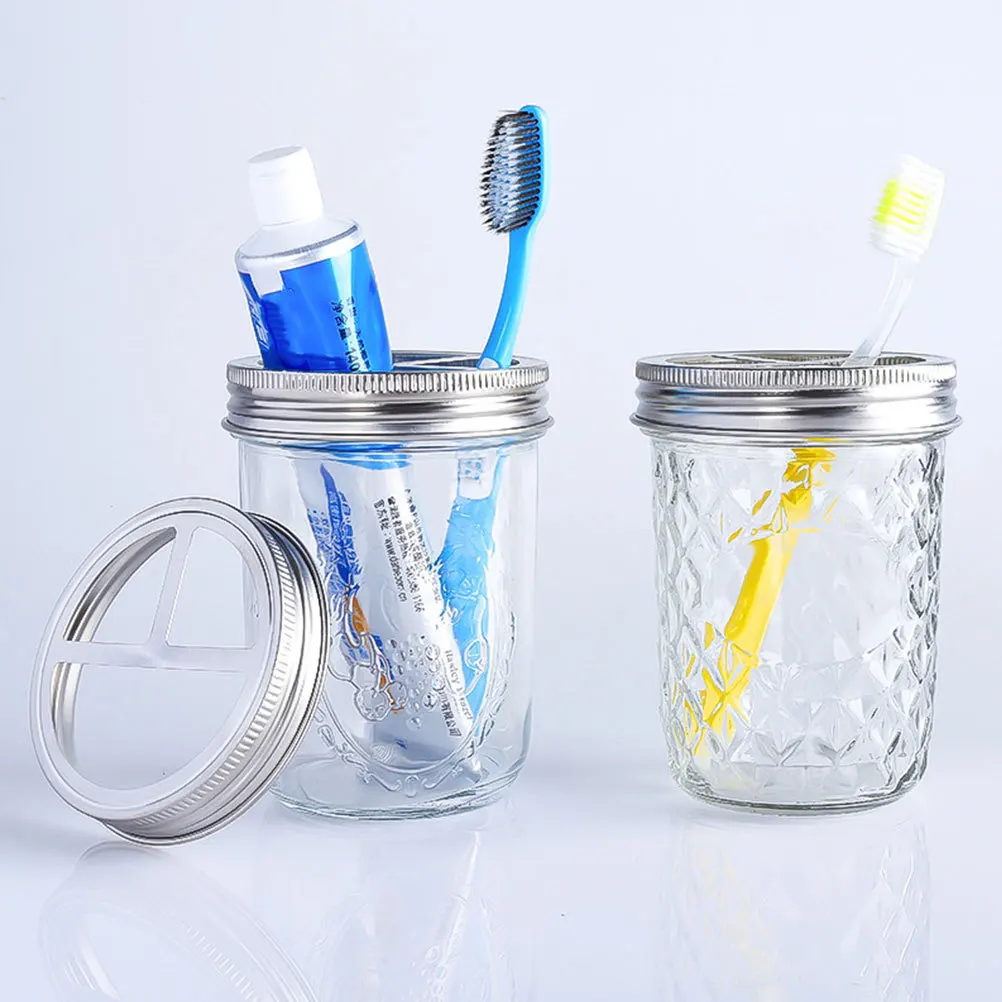 

5Pcs Mason Jar Toothbrush Holder Lid Metal Regular Mouth Wide Mouth Jars Stainless Steel Screw on Bathroom Accessories Organizer