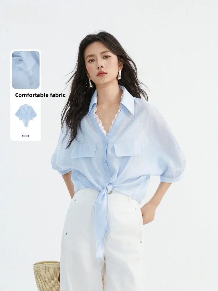 

Faionable Thin ort Sve irt Women's Summer New Design Sensation Memory Start Point Top Quali Polyester Blend irt