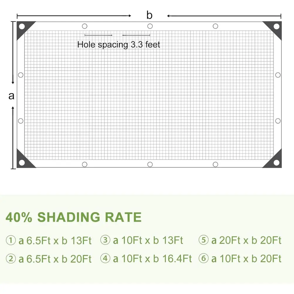 Greenhouse Shade Cloth 40% Coverage with Grommets - 6.5ft x 13ft Mesh for Patio, Plants, Outdoor Spaces