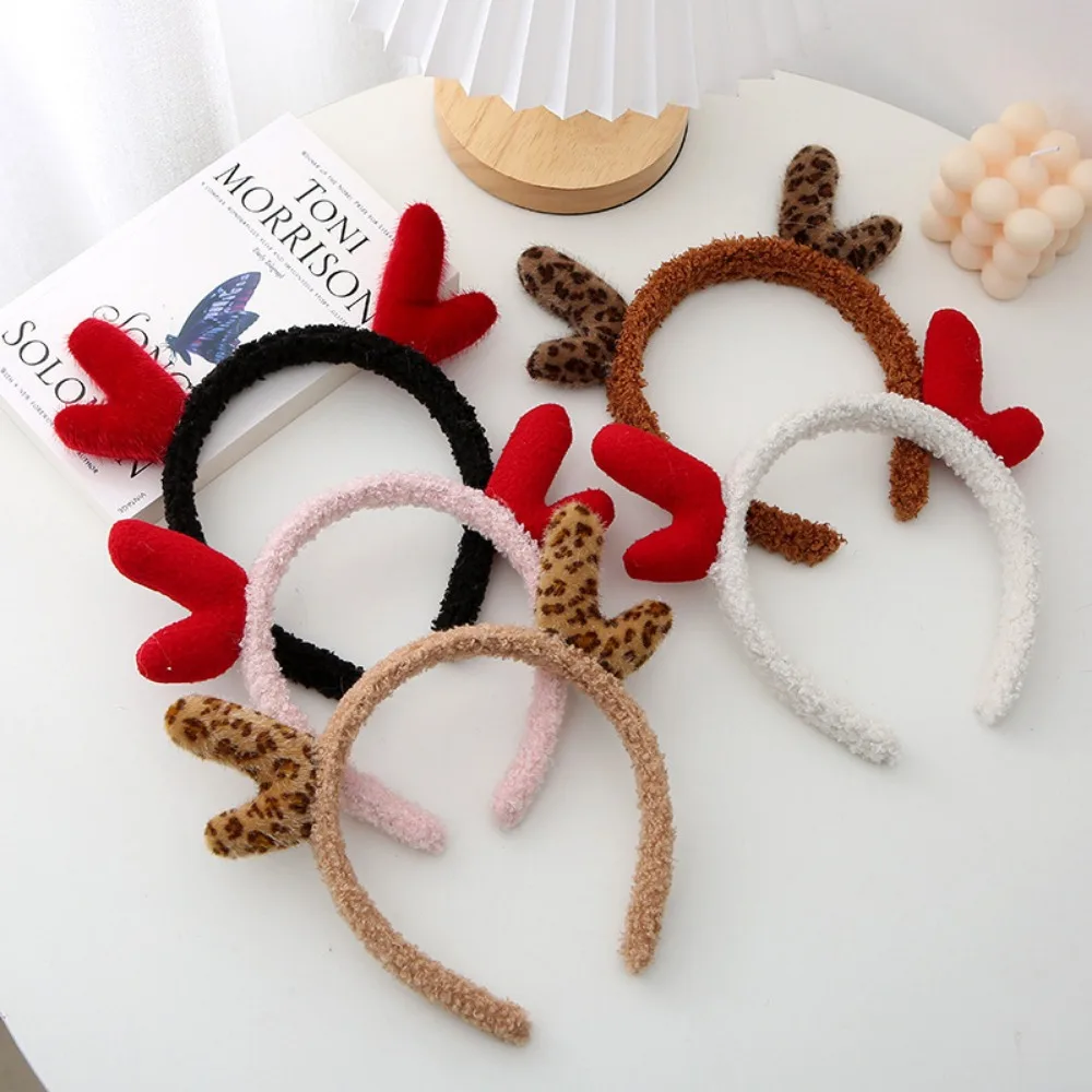 

Fashion Korean Cute Leopard Print Antler Hairband Women Washing Face Hair Band Headdress Christmas Headband Hairpin