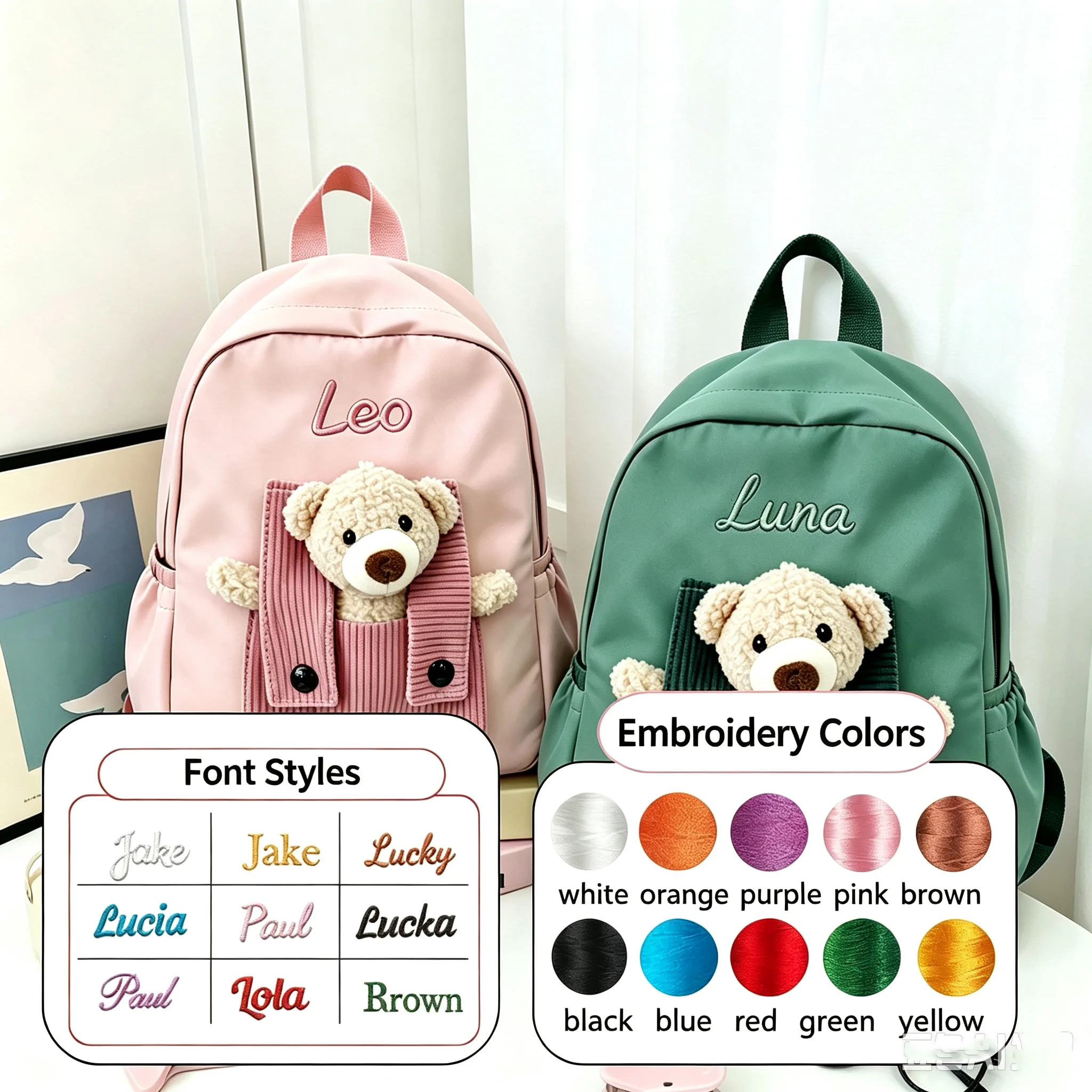 Personalized Name Embroidered Kids Backpack, Cute Plush Bear Toddler Backpack, Custom Kindergarten School Bag for Boys Girls