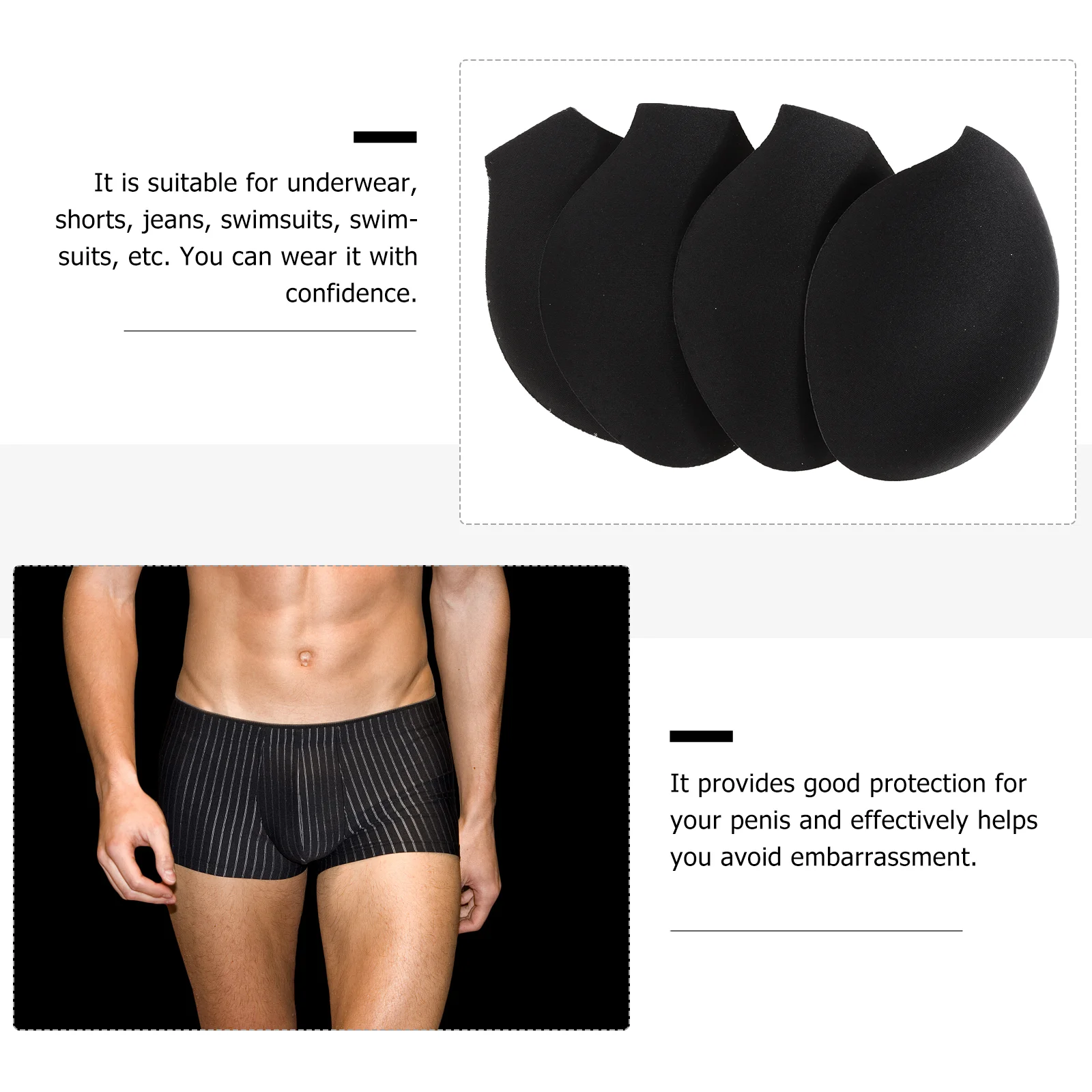 4 Uds. Calzoncillos con almohadilla para bragas para hombre, bolsa para bulto, potenciador del bulto, poliéster (poliéster), pantalones cortos deportivos atléticos