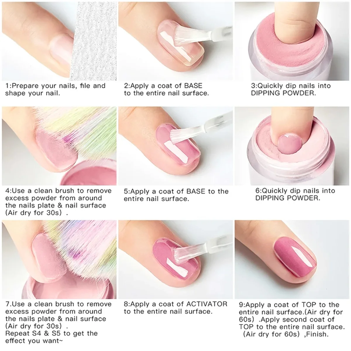 Pó acrílico para unhas, sem necessidade de cura da lâmpada, unhas naturais secas, manicure de brilho, unhas duradouras, decoração arte do prego