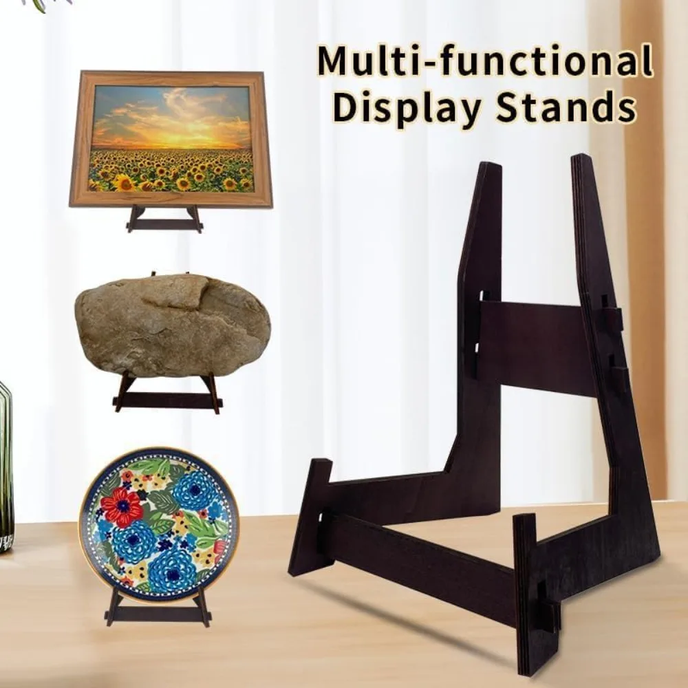 2 Pack 8" Wooden Plate Stands - Display Holder for Photos, Books, Plaques, Bowls | Tabletop Decor view 2
