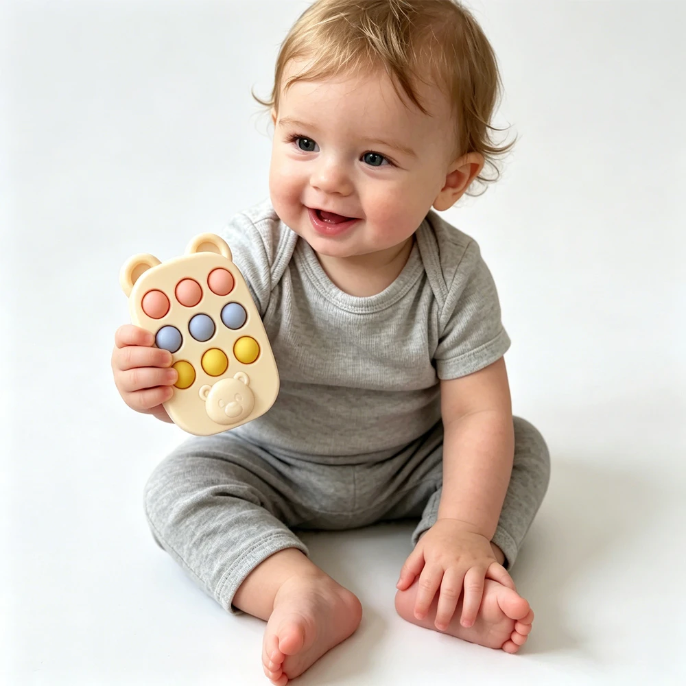 Bear Ear Phone Pop It Fidget Toy 9 Buttons Silicone Teething Toy Stress Relief Sensory Bubble Toy For Kids Toddlers