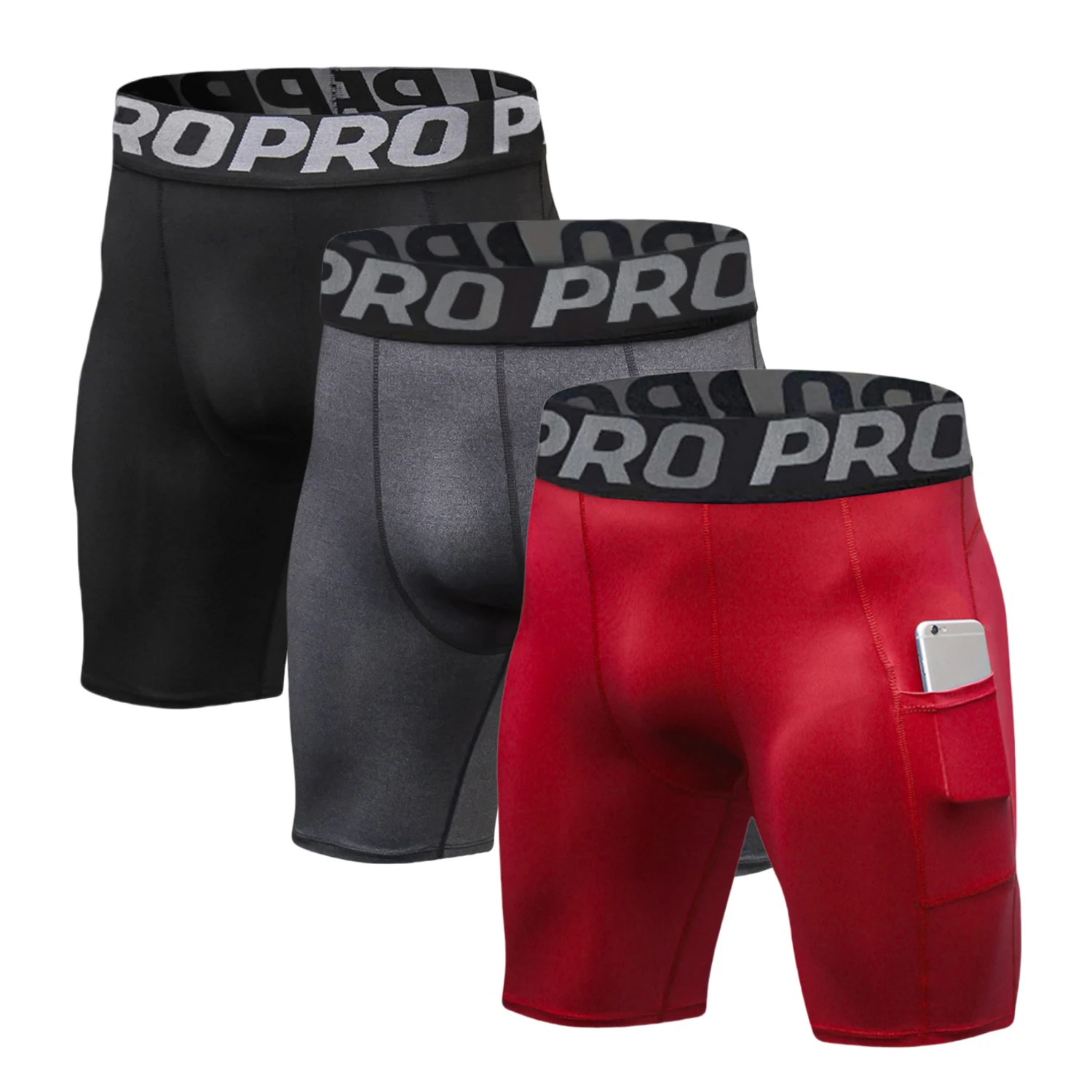 

Мужские компрессионные шорты в упаковке с карманами, спортивные шорты для бега, быстросохнущие спортивные компрессионные шорты, шорты из спандекса для тренировок