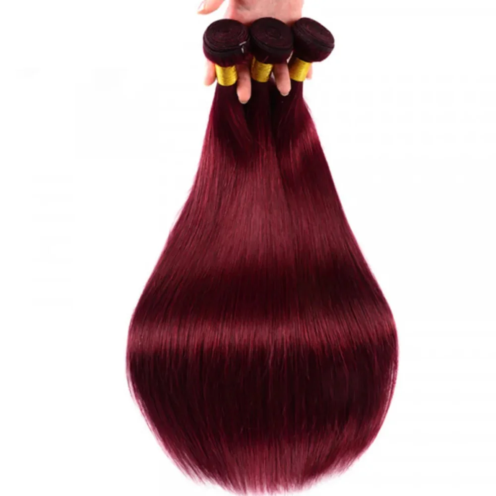 El cabello humano empaqueta el color recto 16-30 pulgadas para la mujer 100% del cabello humano # Paquete 99j Extensión de cabello brasileño Rojo vino