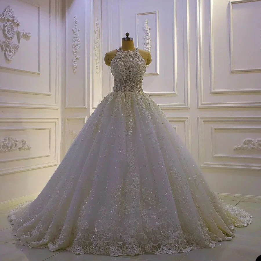 

Classic A-Line Wedding Dress 2022 O-Neck Appliques Sequined New Bridal Gowns Robe De Mariage Sexy Button Sleeveless Vestido