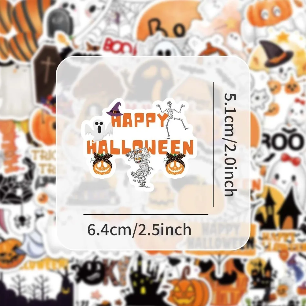 100PCS Halloween Series Stickers Cartoon Pumpkin Ghost Cute Graffiti Sticker Waterproof Pink Orange Decorative Sticker Toy