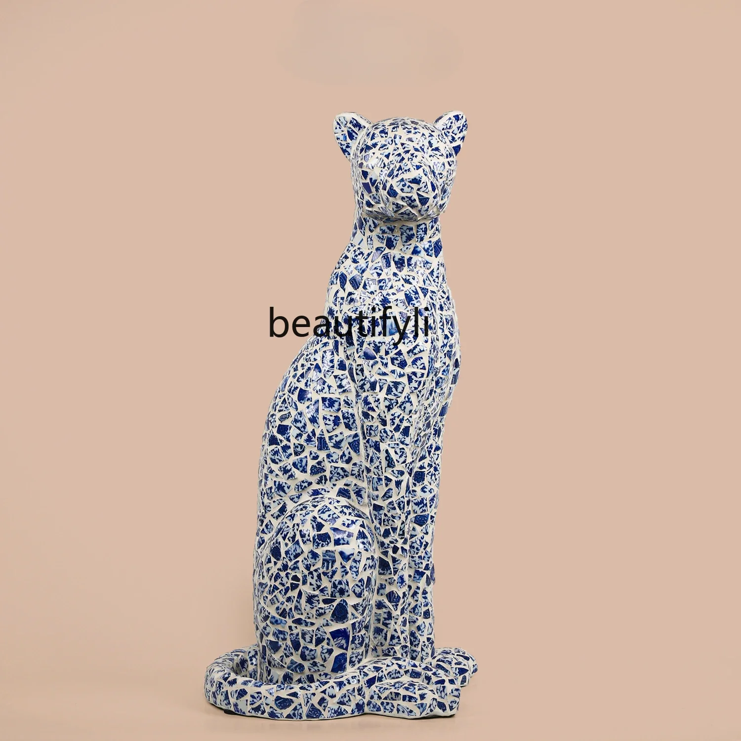 Blue and white porcelain handmade patch decoration home living room entrance ornament leopard