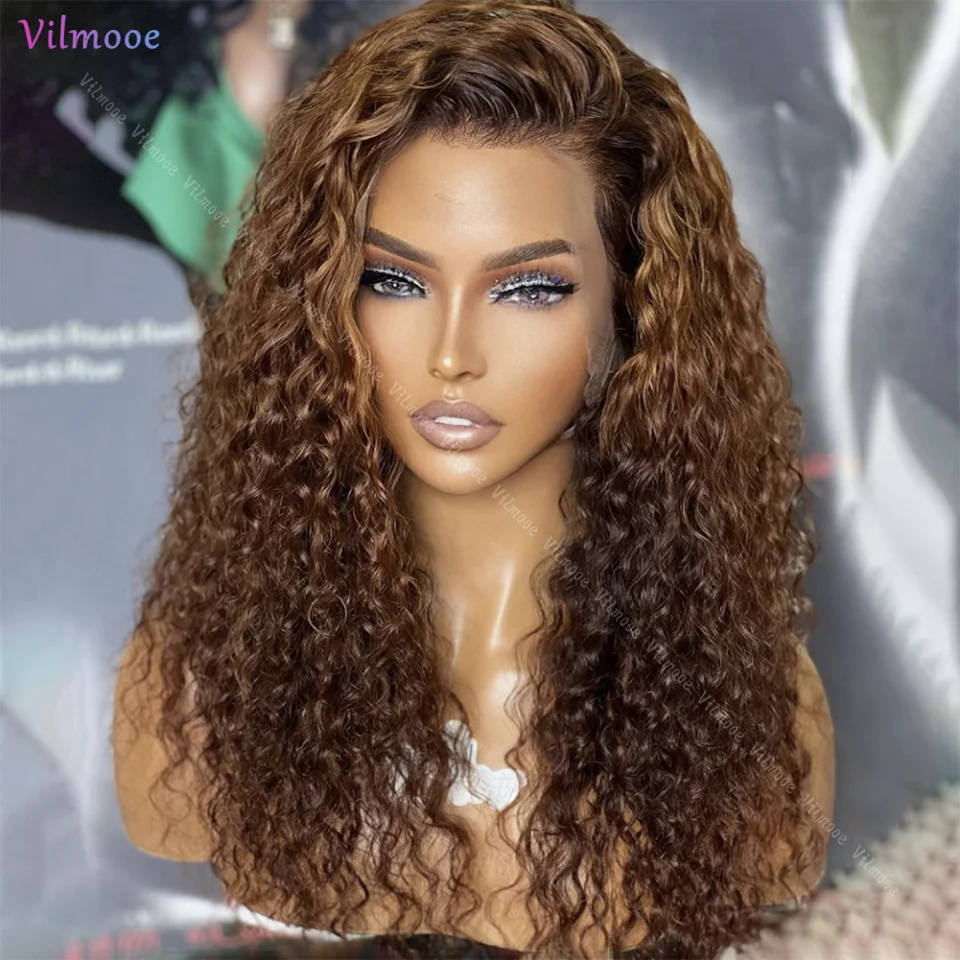 Ombre สีน้ําตาลบราซิล 4x4 หมวกหนังศีรษะลูกไม้ด้านหน้าวิกผม Kinky Curly 5x5 Silk Top Wigs สําหรับผู้หญิง Pre Plucked ความหนาแน่น 150