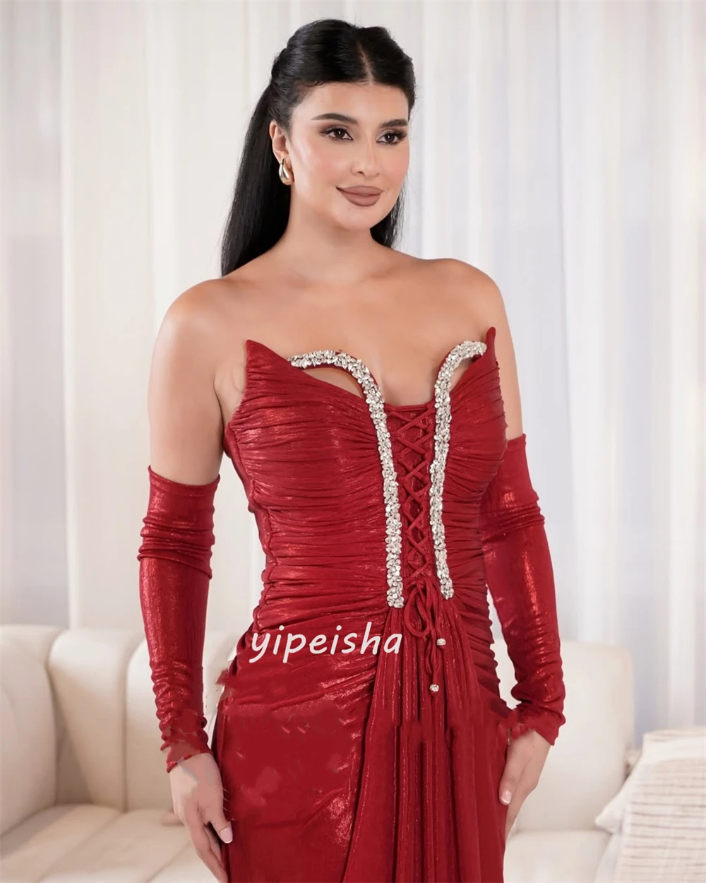 Customized Retro Elegant Rhinestone Ruched Mermaid Sweetheart Long Dresses Bespoke Occasion Dresses High Quality Sizes Available