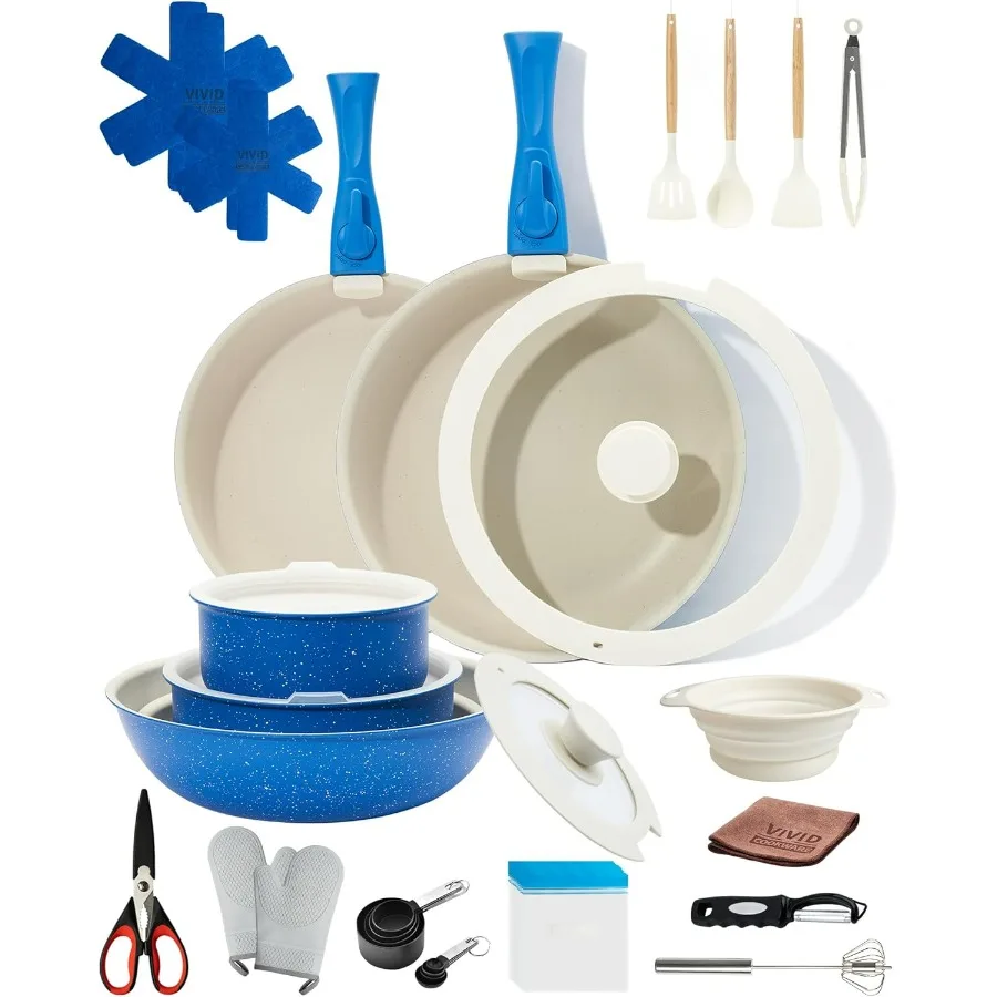 

27Pcs Ceramic Cookware Set with Removable Handles Induction and Oven Safe Nonstick Pots and Pans for Healthy Cooking EcoFriendl