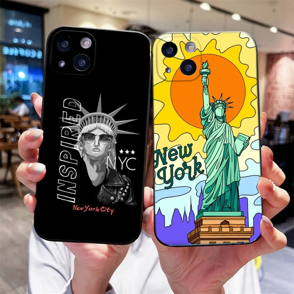 NEW YORK Statue Of Liberty Phone Case For iPhone 14,13,12 Mini 11 Pro XR,X,XS,MAX 6S,7,8 Plus Silicone Cover Soft black