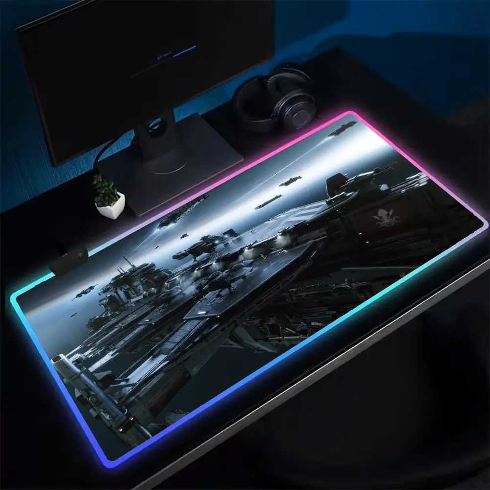 New Star Citizen Mouse Pad Anime Gaming Mouse Pad LED Table Pads Backlit Rubber Desktop XXL RGB Desk Mats