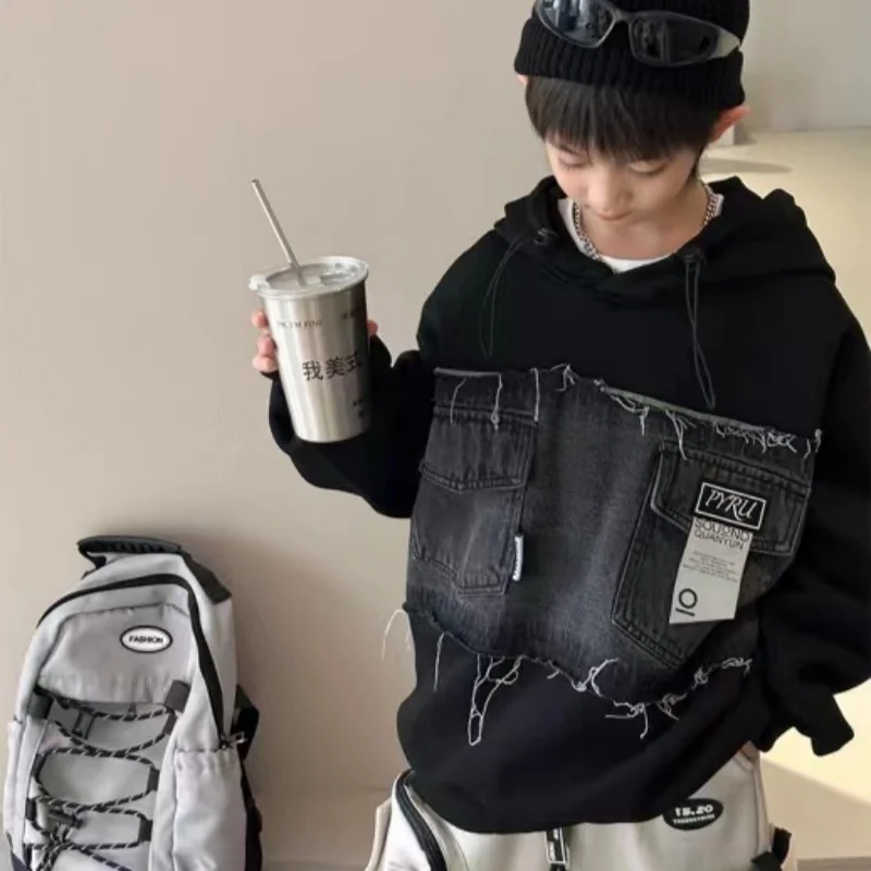 2026-new-boys'-hoodie-spring-and-autumn-children's-hoodie-fashion-sports-top-winter-boys'-handsome-plush-cowboy-splicing-coat